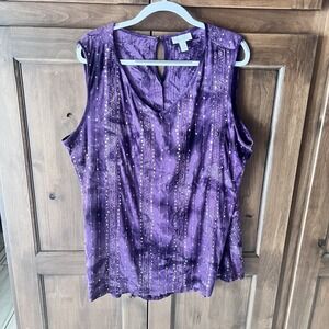 DressBarn-WOMEN'S Pruple Tye Dye Sequine Sleeveless Shirt Size 2X